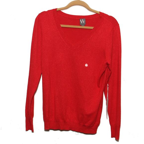Worthington Tops - NEW Worthington Red Sparkle Pullover Knit Top Size Medium V-neck